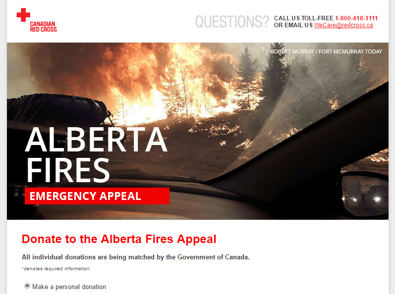 Redcross Donation to Fort McMurray Alberta Fires