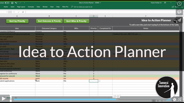 Idea to Action Planner by Samurai Innovation - Shane Fielder